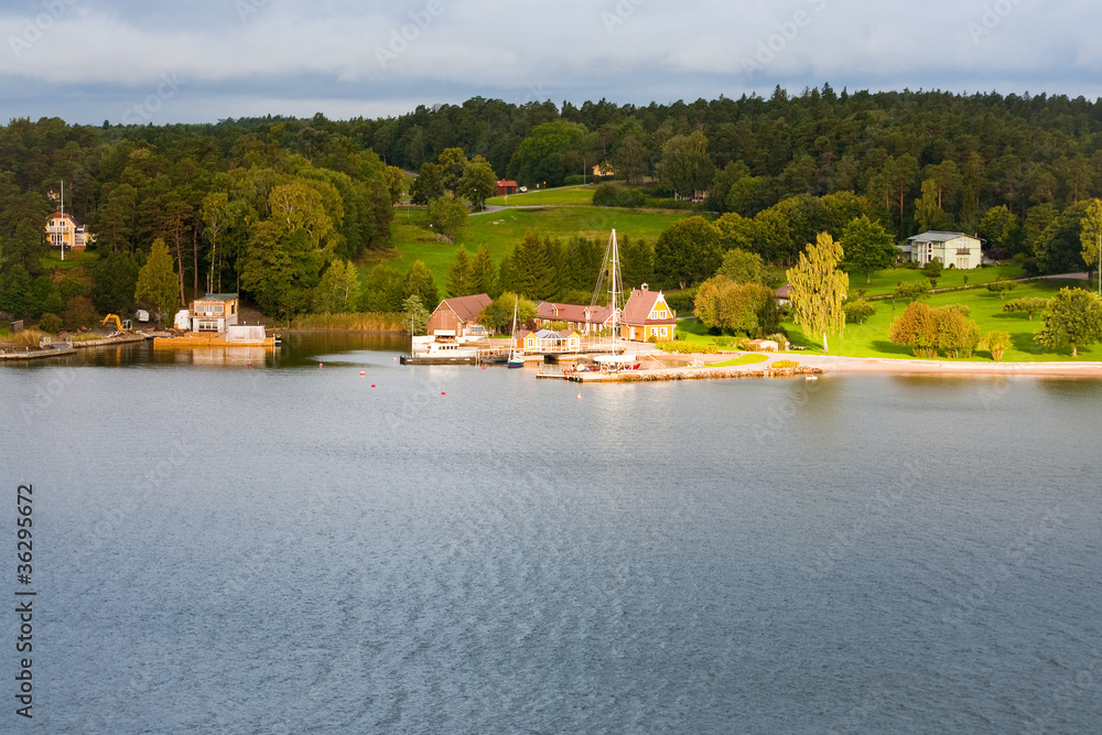 Fototapeta premium swedish village at sunset