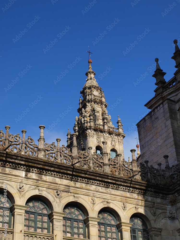 Fragment of the tower of the cathedral of Santiago de Compostela