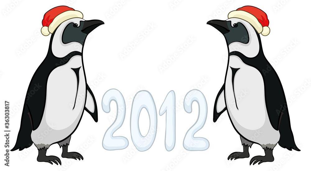 Naklejka premium Emperor penguins with 2012