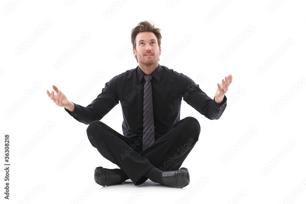 Businessman in tailor seat waiting for good luck Businessman in tailor seat waiting for good luck