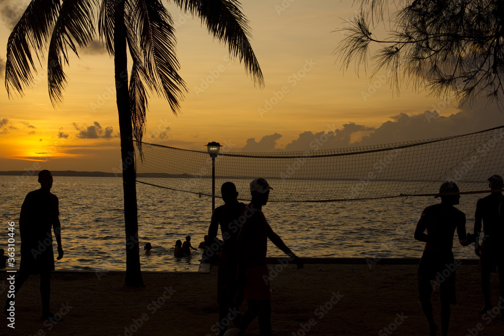 Fototapeta premium beach volleyball, sunset on the beach
