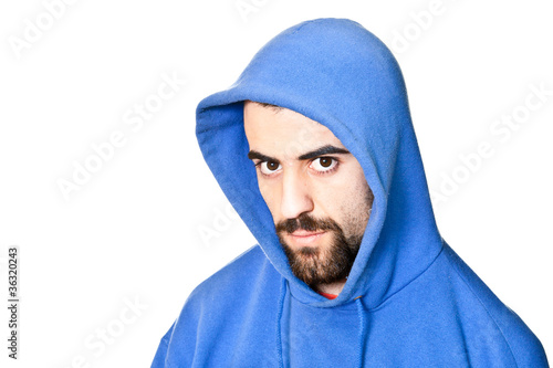 Young Aggressive Man Portrait on White