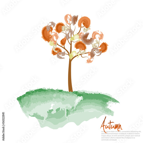 Autumn tree painting. Vector illustration.