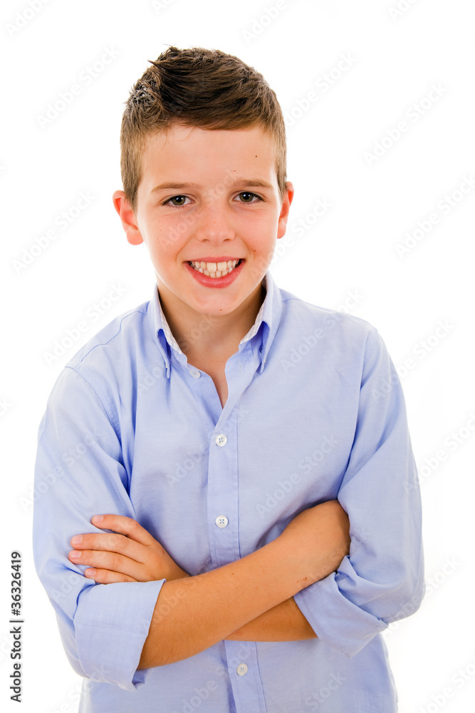 Portrait of happy little boy over white background Portrait of happy little boy over white background