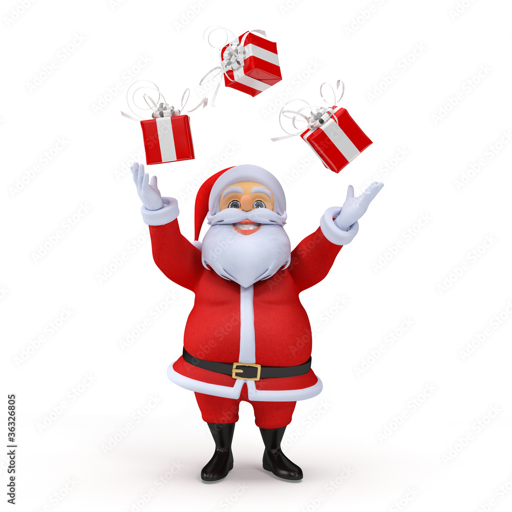 3d rendered illustration of a santa claus juggling with presents 3d rendered illustration of a santa claus juggling with presents