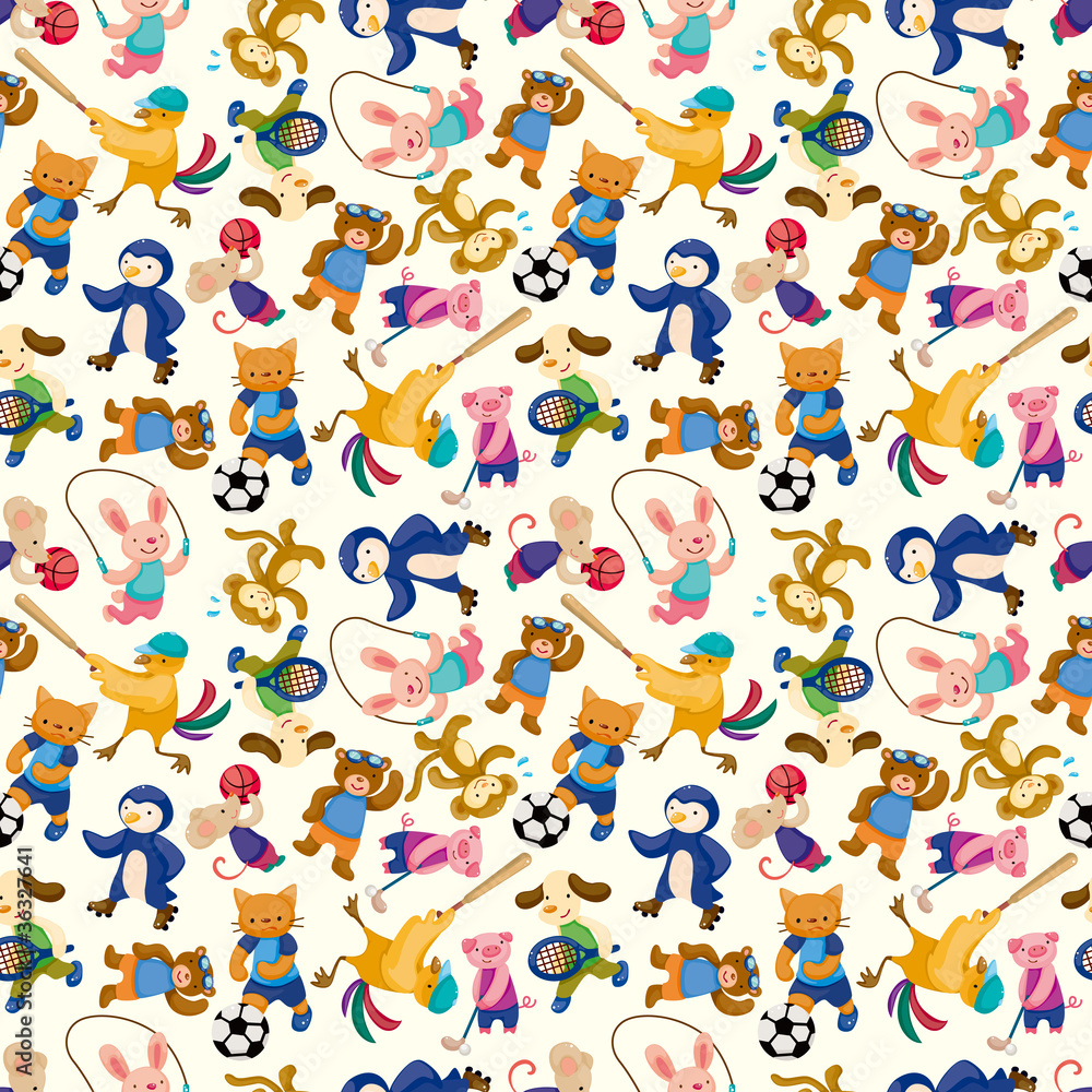 cartoon animal sport player seamless pattern