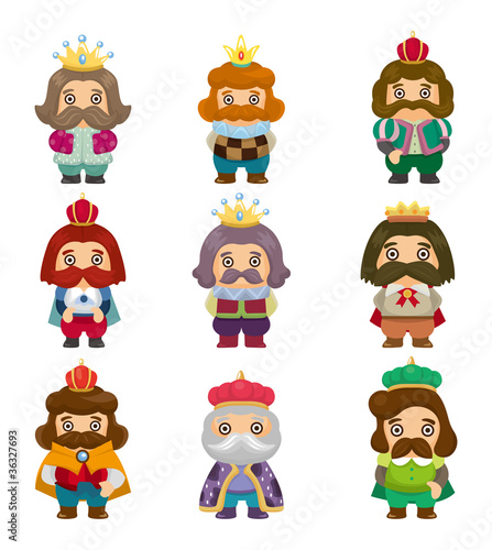 cartoon king icons set