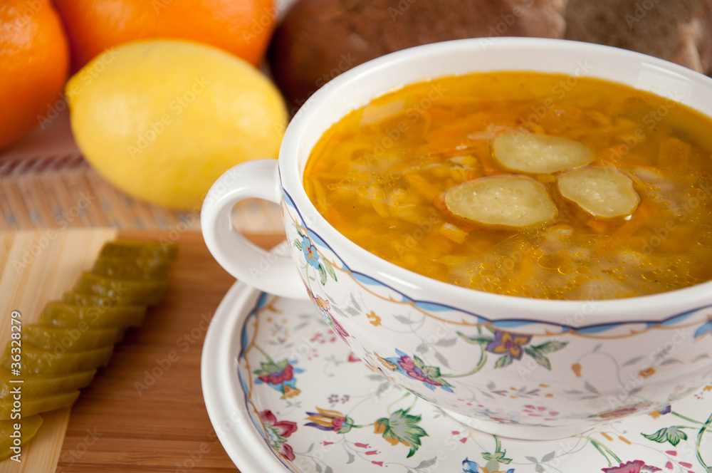 A delicious soup made from pickled cucumbers - pickle A delicious soup made from pickled cucumbers - pickle