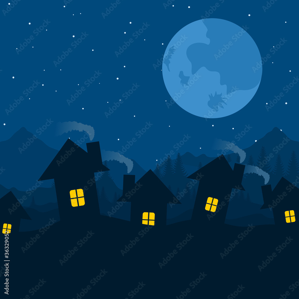 Fototapeta premium Village at night against the star sky