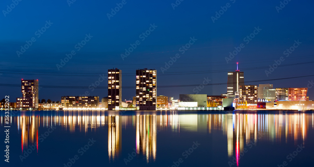 Modern architecture at night, Almere, Holland