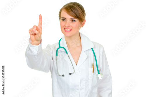 Medical doctor woman touching abstract screen