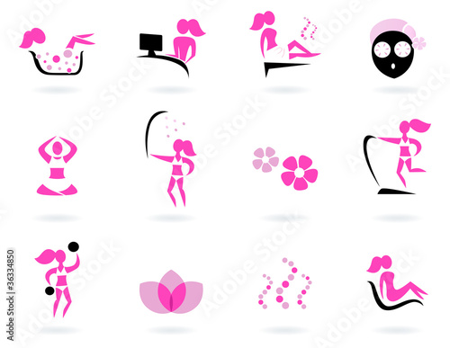 Spa, wellness & sport icons isolated on white ( pink, black )..