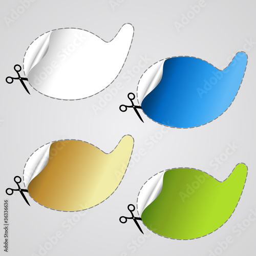 Vector stickers of speech bubbles with scissors
