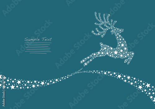 Flying Reindeer from stars blue background