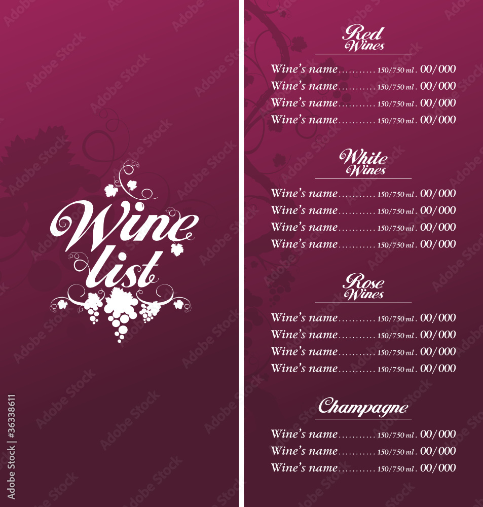 Wine List Menu Card Design template Wine List Menu Card Design template