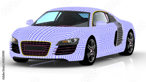 3d car wire model on a white background