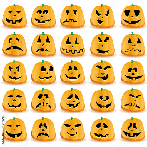 Set of 25 halloween pumpkins with Jack O`Lantern face