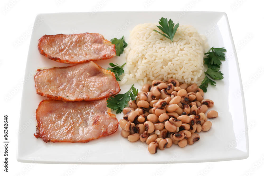 Fried pork with rice and beans Fried pork with rice and beans
