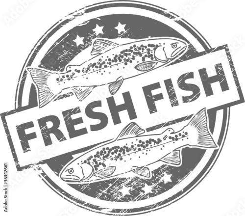 Stamp with fish shape and the word Fresh fish
