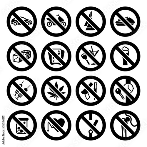 Set icons, prohibited signs black