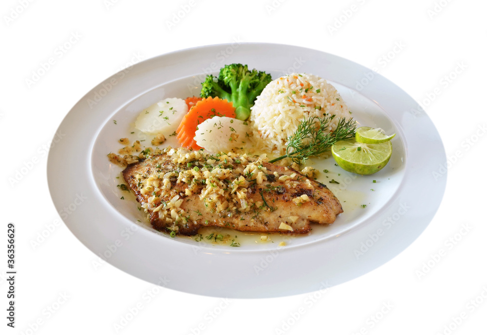roasted fish served with fried rice roasted fish served with fried rice