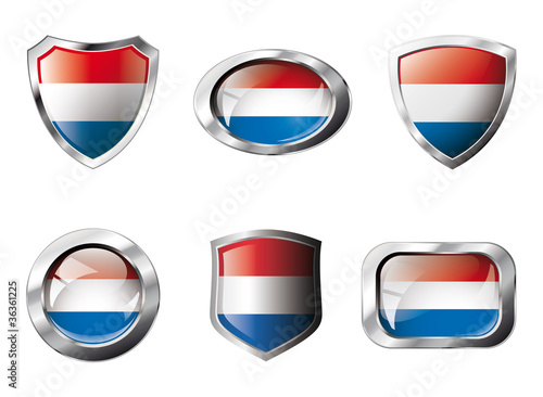 Holland set shiny buttons and shields of flag with metal frame -