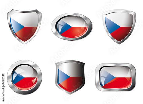 Czech set shiny buttons and shields of flag with metal frame - v