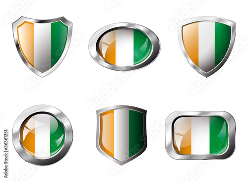 Cote voire set shiny buttons and shields of flag with metal fram photo