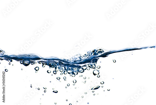 Isolated blue water splashing with bubbles and water drops - abs