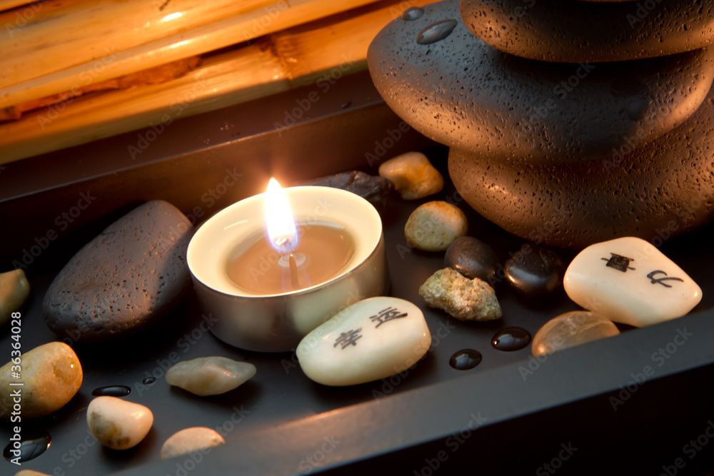 Φωτογραφία Wellness und Entspannung asiatisch mit Steinen und Licht