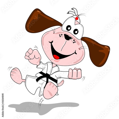 A cartoon dog doing martial arts sport training