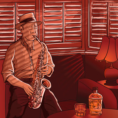 Handdoek met foto Muziekband saxophonist  © Isaxar