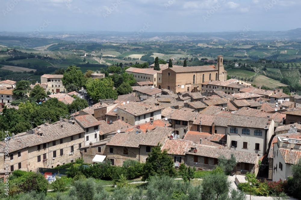 Aerial view of San Gimignano - in Tuscany (Toscana), Italy.