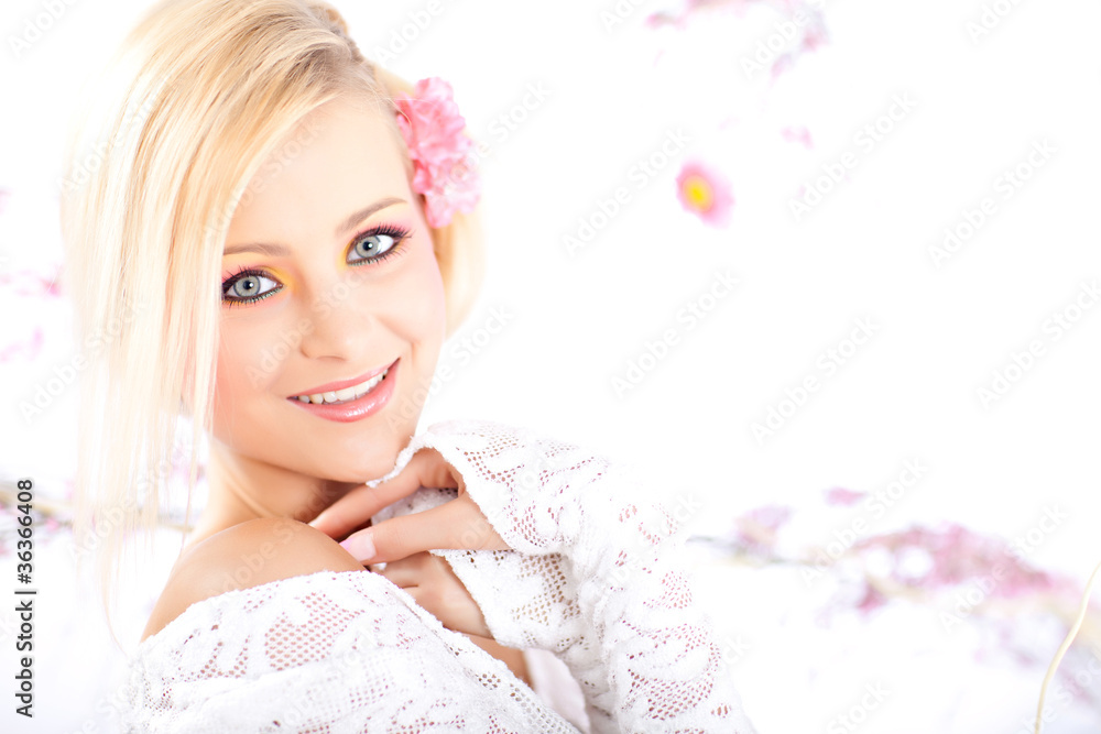 Portrait of a beautiful woman with blossoms, spring Portrait of a beautiful woman with blossoms, spring