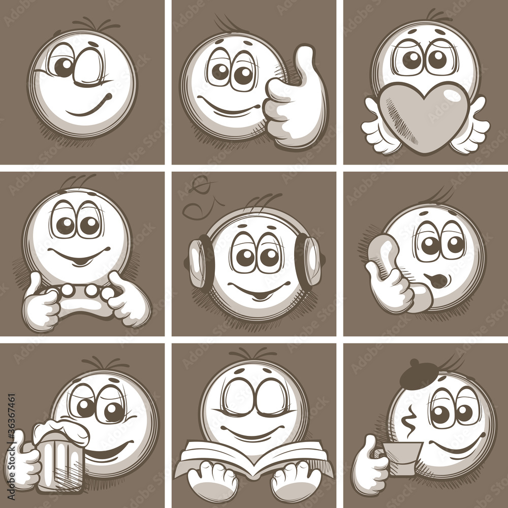 Naklejka premium set with eight sketching emoticon