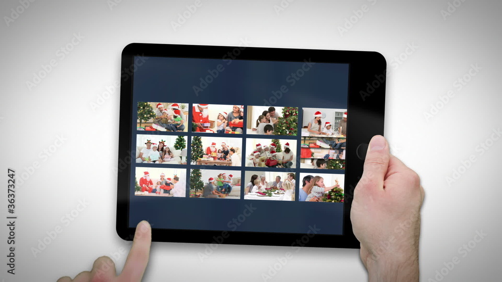tablet displaying videos about family celebrating tablet displaying videos about family celebrating