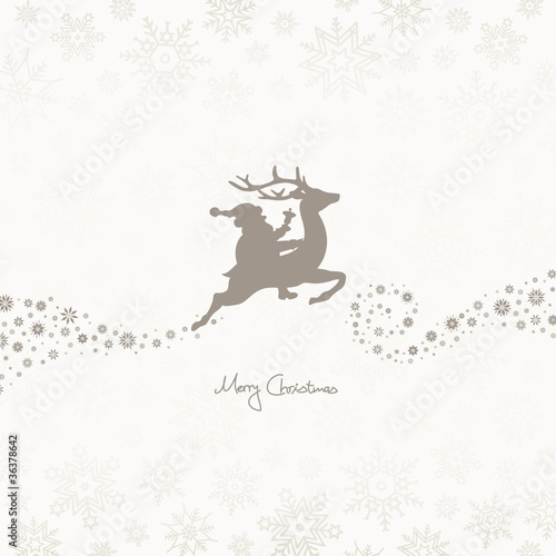 Riding Santa, Reindeer & Snowflakes Taupe
