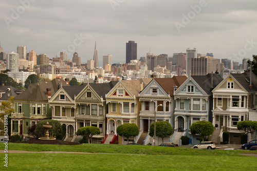 Painted Ladies Row Houses and San Francisco Skyline