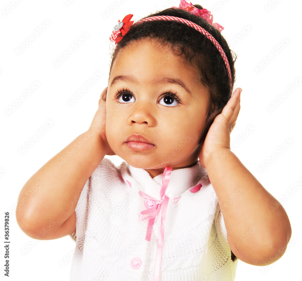 Cute little girl shutting dawn her ears Cute little girl shutting dawn her ears