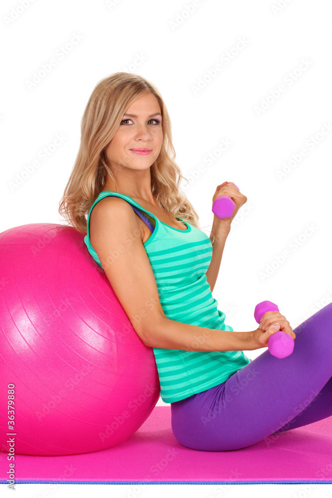 Beautiful fitness girl isolated on white Beautiful fitness girl isolated on white