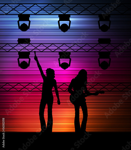 Rock band vector background with neon lights