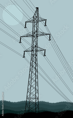 High voltage tower and line background vector