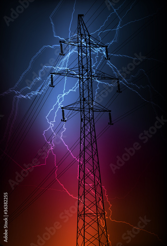 High voltage tower and line background vector