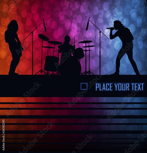 Rock band vector background with neon lights