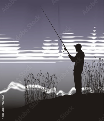 Vector illustration of a fisherman at dusk
