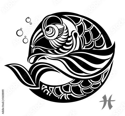 Zodiac signs - Pisces. Tattoo design