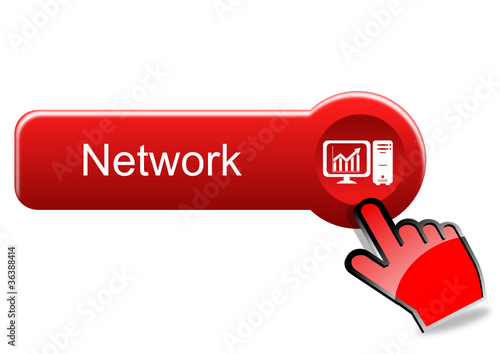 Network button with red hand photo