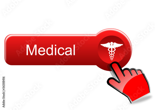 Medical button with red hand photo