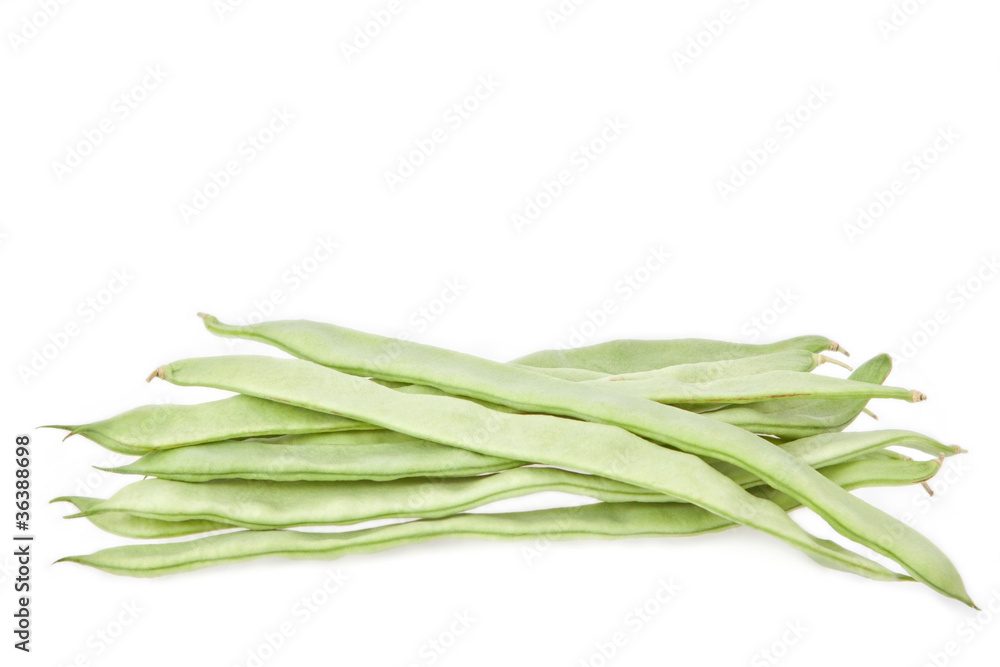 Green beans on white background