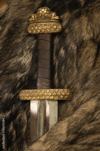 Scandinavian sword on a fur photo